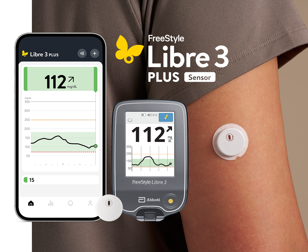 Man wearing FreeStyle Libre 3 plus sensor