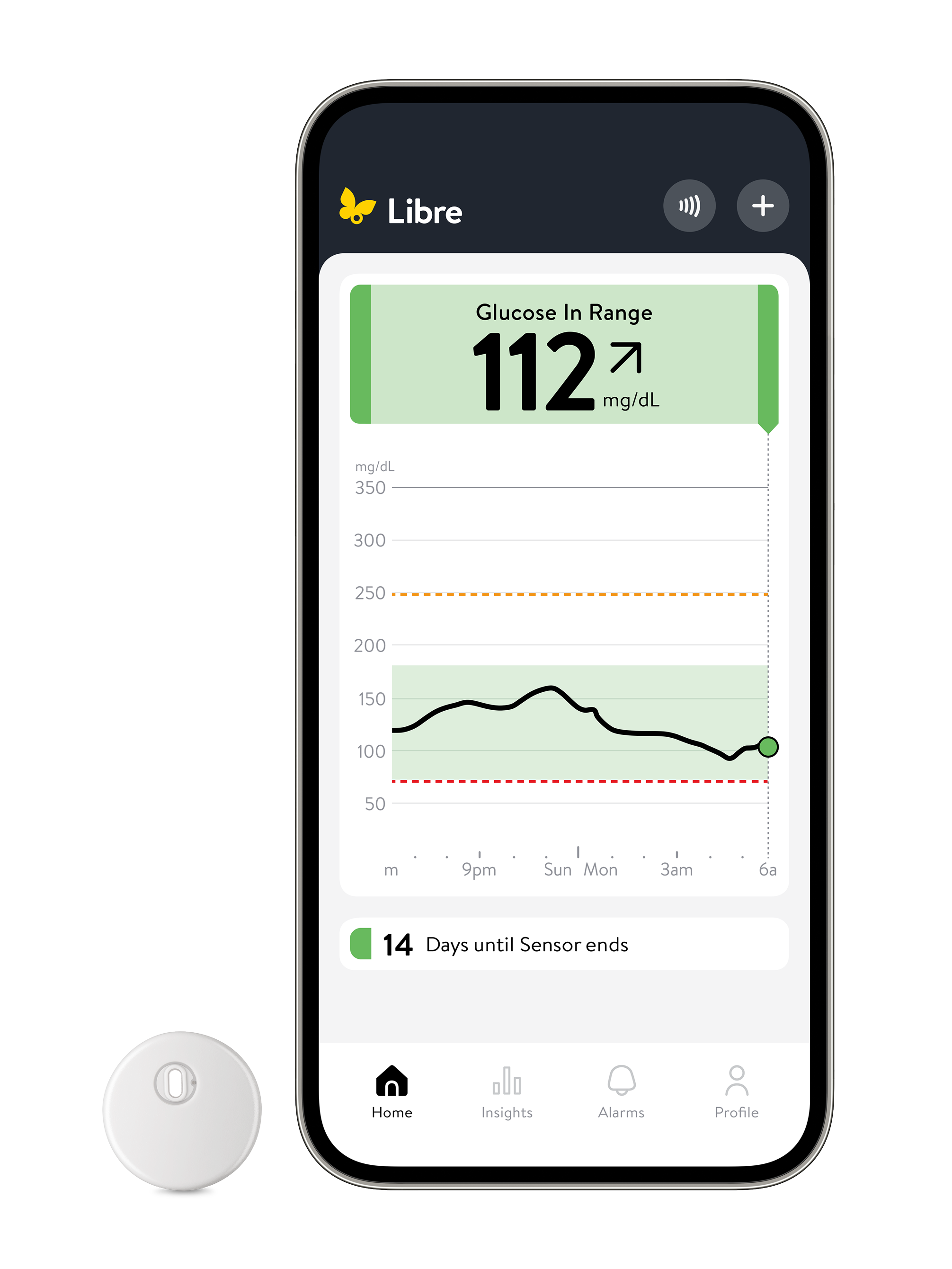 freestyle libre cgm sensor and phone display