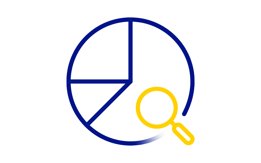 Pie chart icon with magnifying glass